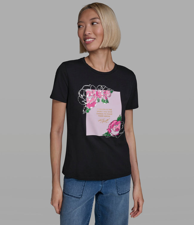 KARL LAGERFELD Cotton Jersey Rose Quote Tee
