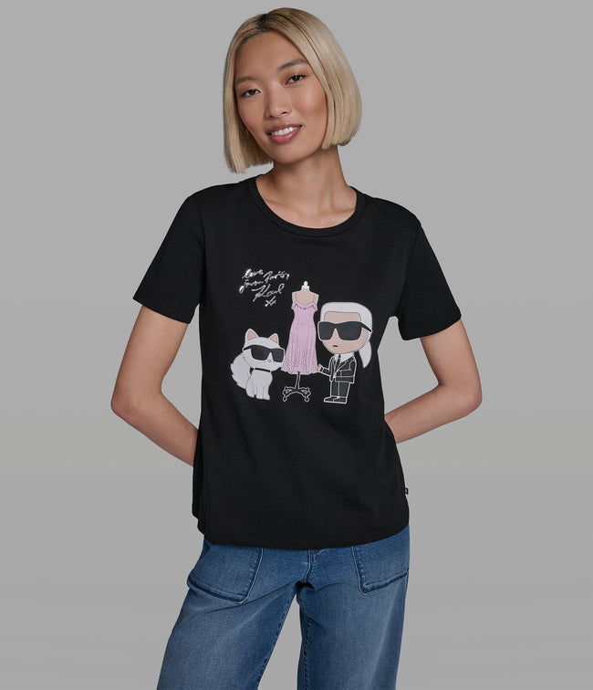 KARL LAGERFELD Cotton Jersey Karl Et Choupette Mannequin Tee