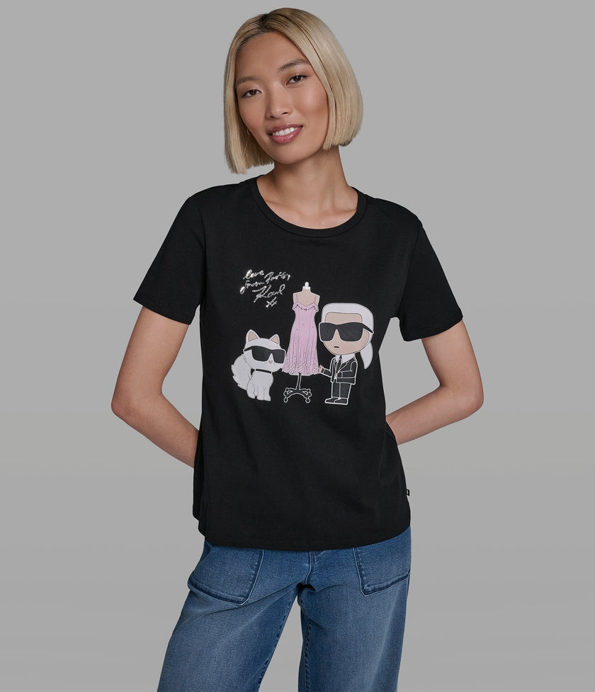 KARL LAGERFELD Cotton Jersey Karl Et Choupette Mannequin Tee