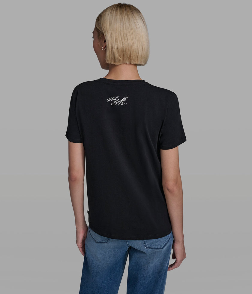 KARL LAGERFELD Cotton Jersey Karl Et Choupette Outline Tee - Black