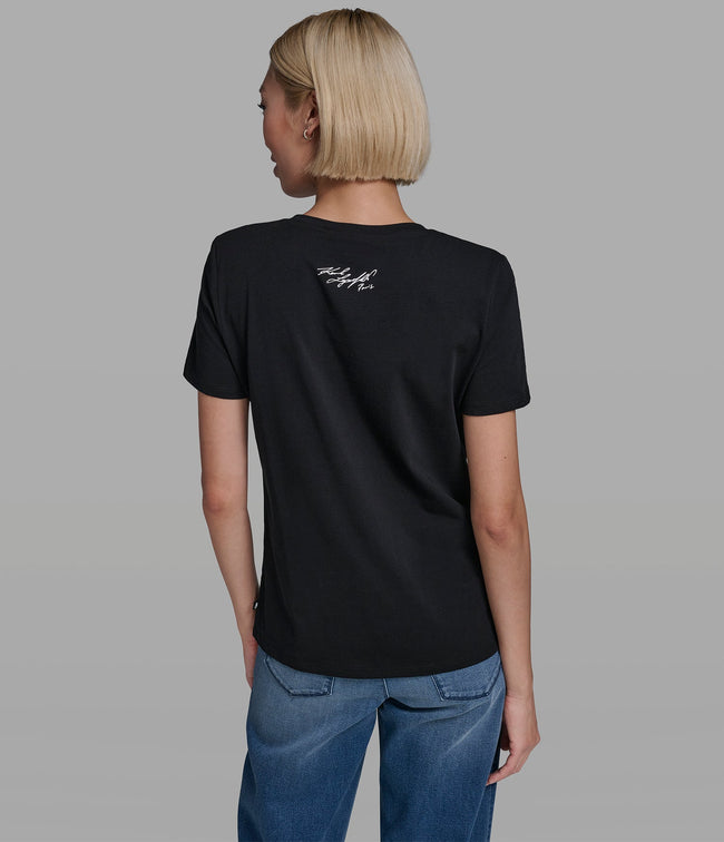 KARL LAGERFELD Cotton Jersey Jeweled Eiffel Tower Tee