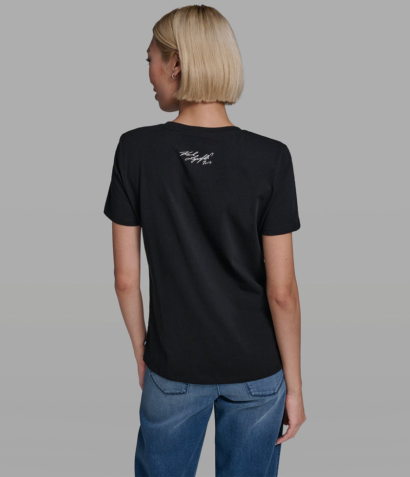 KARL LAGERFELD Cotton Jersey Jeweled Eiffel Tower Tee