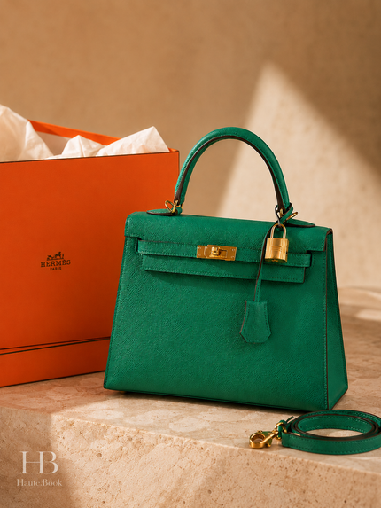 [Like New] HERMES Kelly 25 Vert Jade Epsom Leather GHW