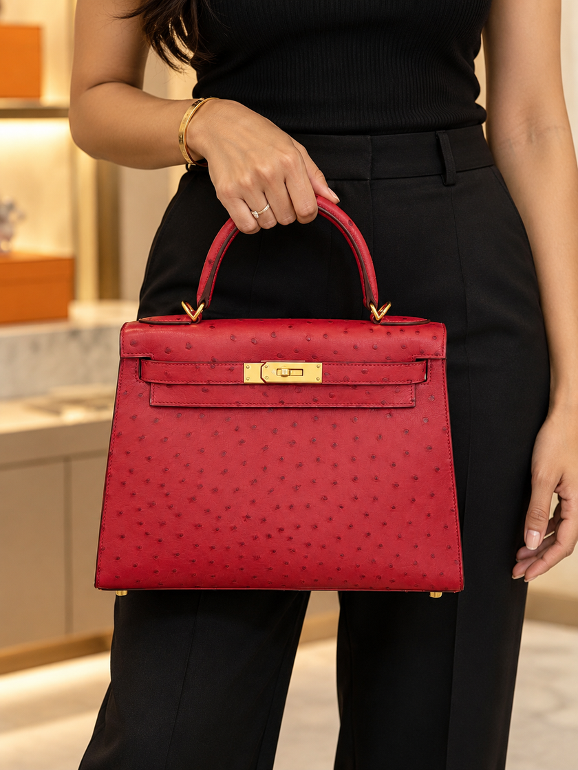 [Unused/Price on Request] HERMES Kelly 28 Rouge Vif Ostrich GHW