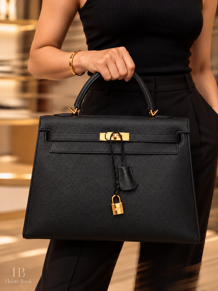 [Mint Condition] HERMÈS Kelly 32 Black Epsom GHW