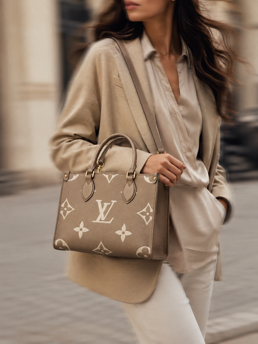 LOUIS VUITTON Onthego Tourterelle Claim Size PM