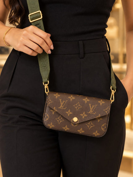 LOUIS VUITTON Monogram Felicie Strap & Go Gold Buckle Shoulder Bag