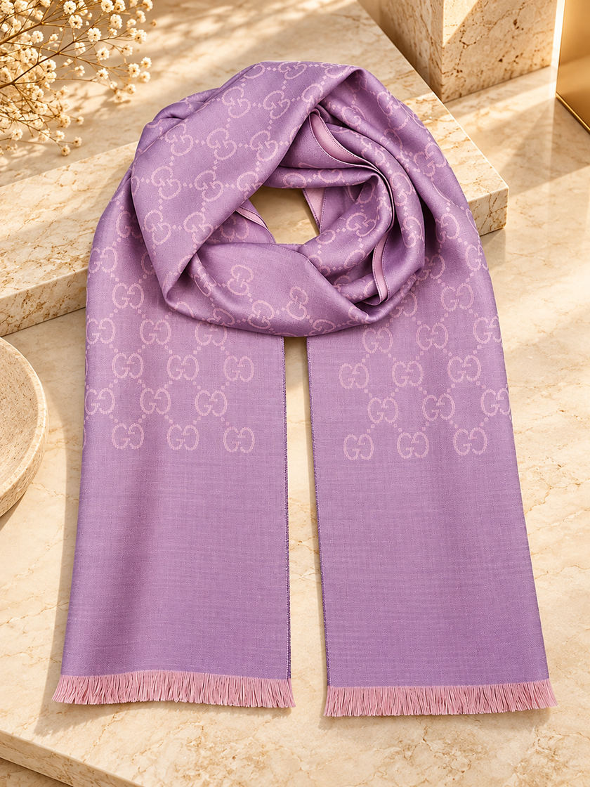 GUCCI Wool Silk Scarf - Lilac Pink