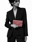 SAINT LAURENT Leather Classic Monogram Envelope Wallet on chain