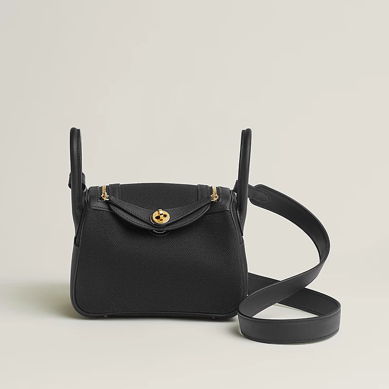 [Brand New] HERMES Lindy II mini bag Toile & Cuir Noir