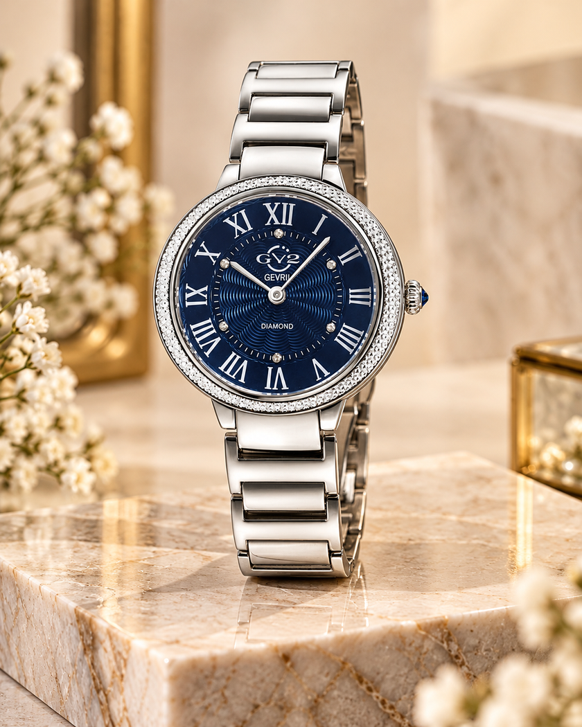 GV2 BY GEVRIL Rome Brillante Quartz Blue Dial Ladies Watch