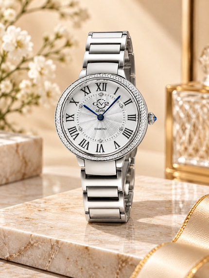 GV2 BY GEVRIL Rome Brillante Quartz White Dial Ladies Watch