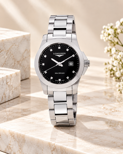 LONGINES Conquest Quartz Diamond Black Dial Ladies Watch