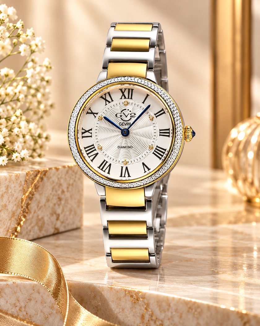 GV2 BY GEVRIL Rome Brillante Quartz White Dial Ladies Watch