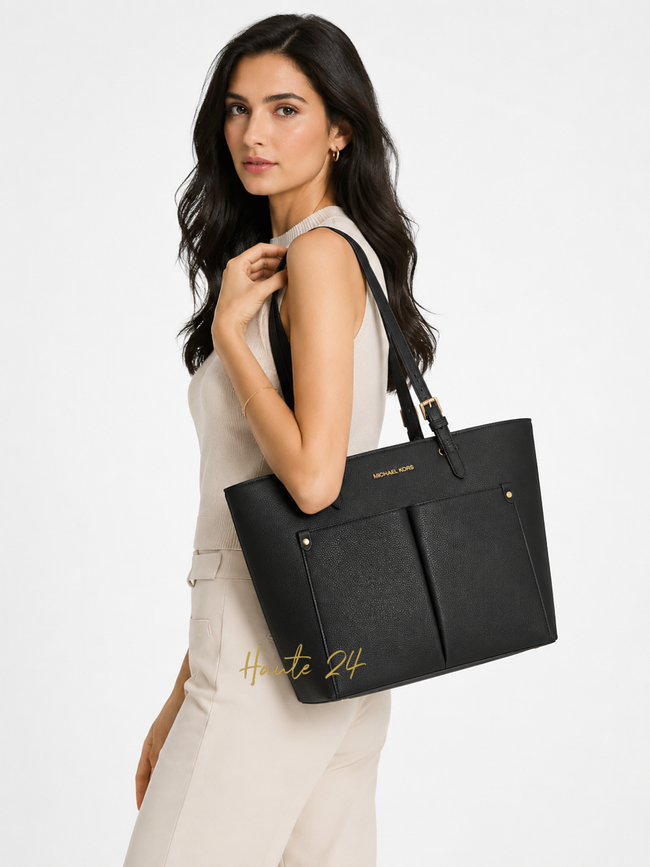 MICHAEL KORS  Jet Set Travel Medium Double Pocket Tote - Black