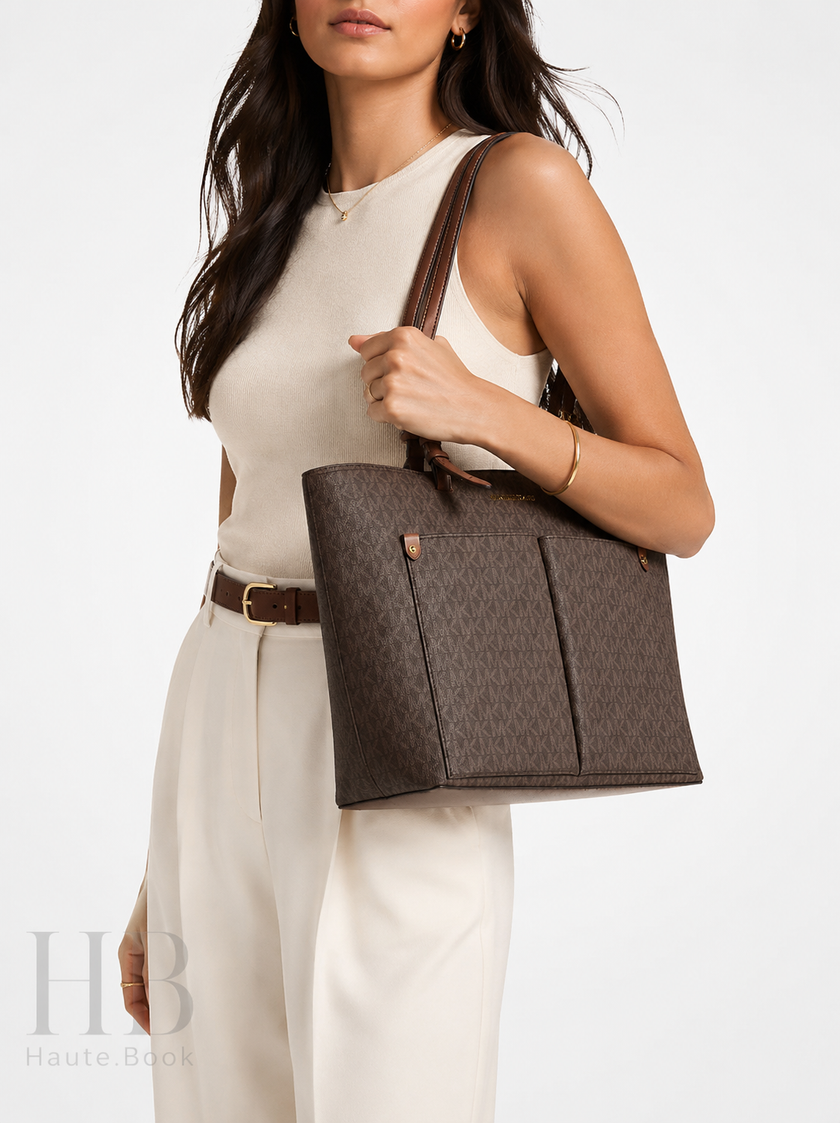MICHAEL KORS Jet Set Medium Logo Pocket Tote Bag