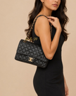 CHANEL Matelassé Double Flap Double Chain Shoulder Bag Black