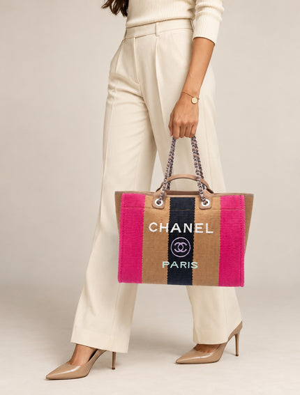 CHANEL Medium Raffia Deauville Shopping Tote Neutrals Raffia