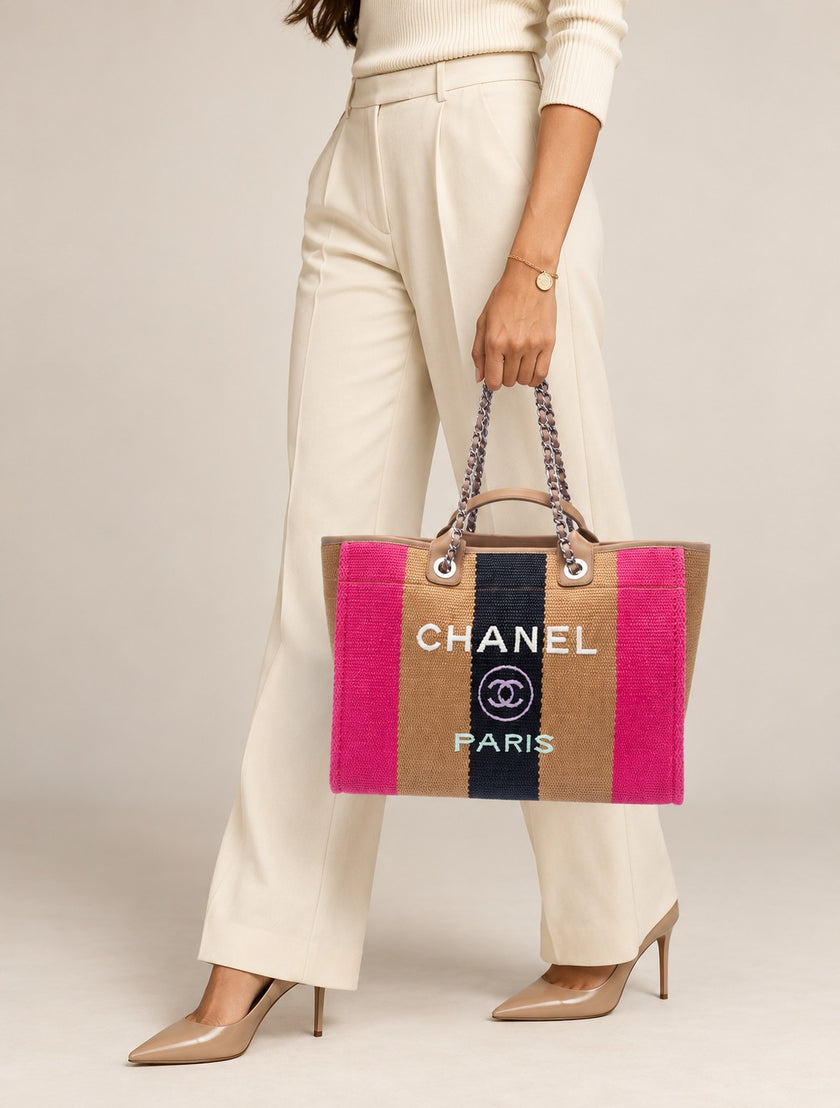 CHANEL Medium Raffia Deauville Shopping Tote Neutrals Raffia