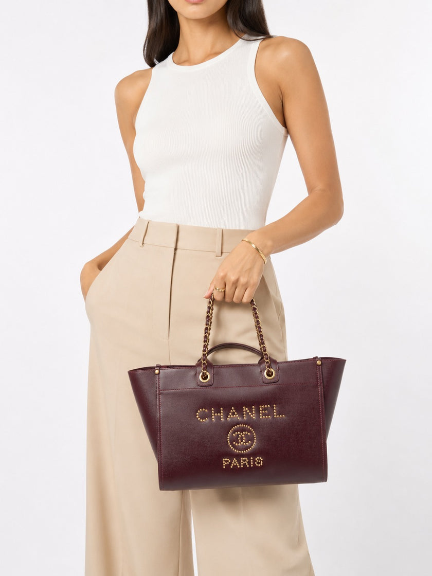 CHANEL Medium Studded Deauville Shopping Bag