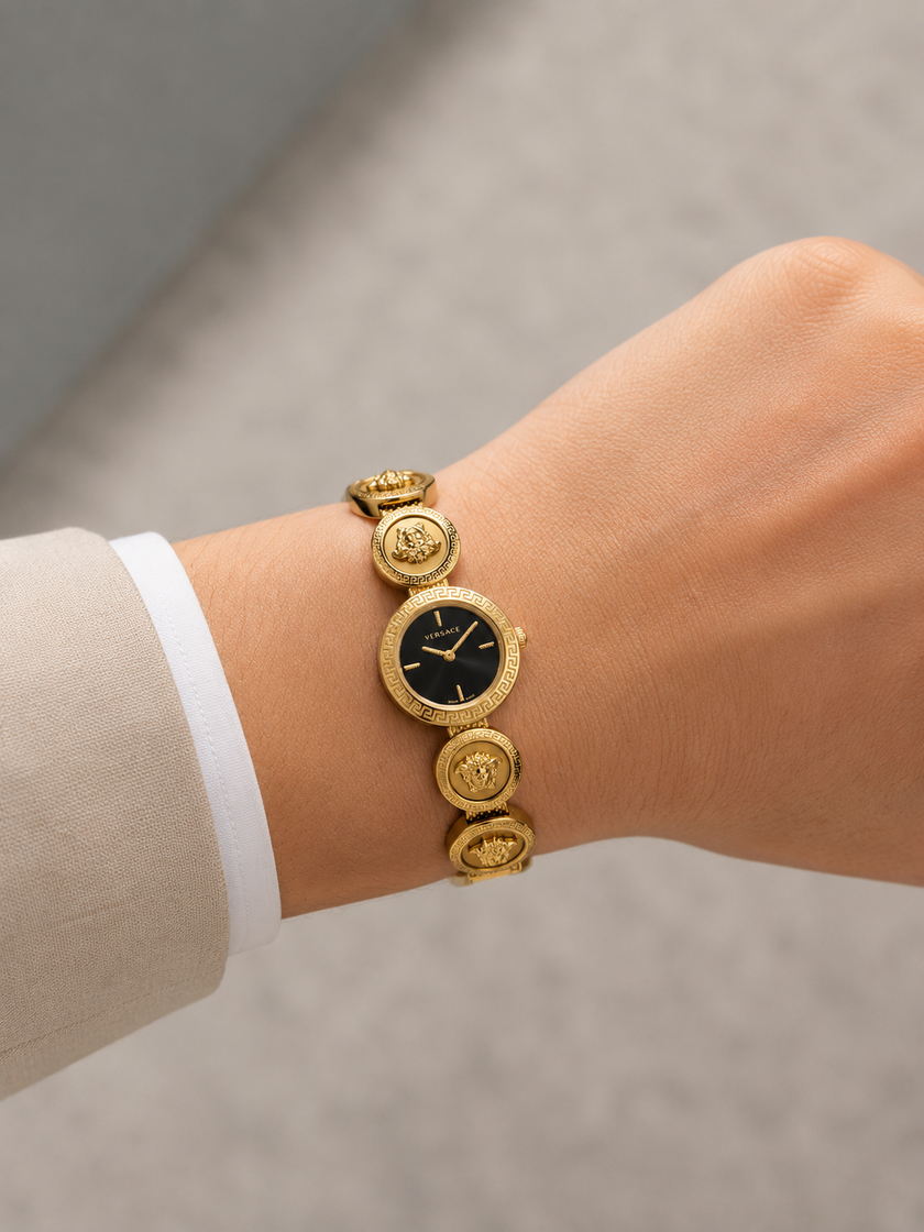 VERSACE Medusa Stud Icon Quartz Black Dial Ladies Watch