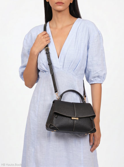 POLENE Mokki Mini Edition Textured Black with Ecru Stitching
