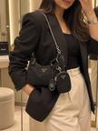 PRADA Nylon Mini Hobo Handbag/Shoulder Bag Black
