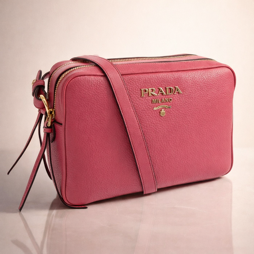 [At India] PRADA Vitello Phenix Leather Double Zip Crossbody Bag