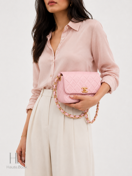 CHANEL Quilted Flap Bag Pink Calfskin Gold Hardware