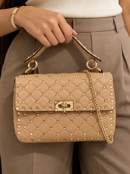 VALENTINO Rockstud Spike Lambskin Leather Tote Bag