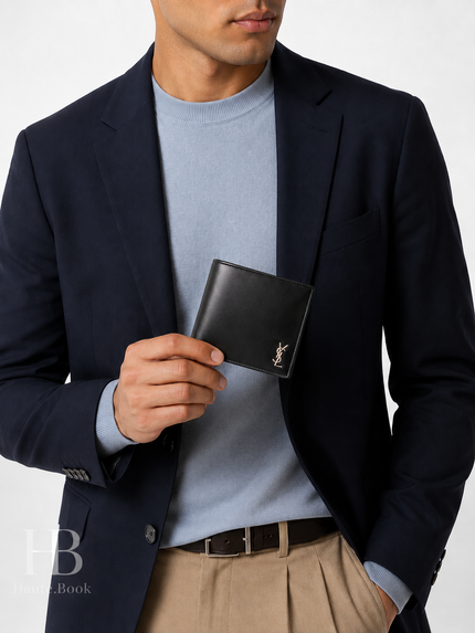 SAINT LAURENT PARIS Cassandra Logo Compact Wallet Black
