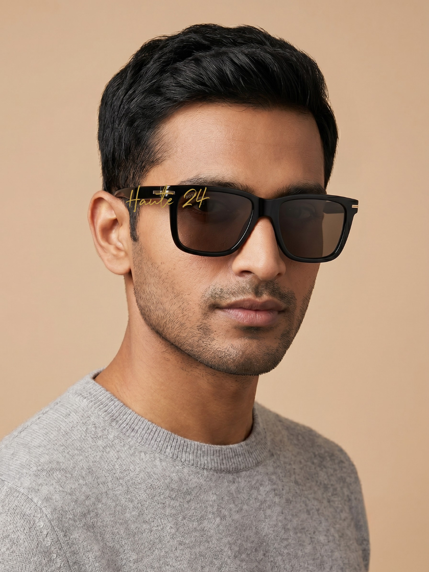 [At India] BOSS Grey Bronze Brown Mirror Square Men's Sunglasses