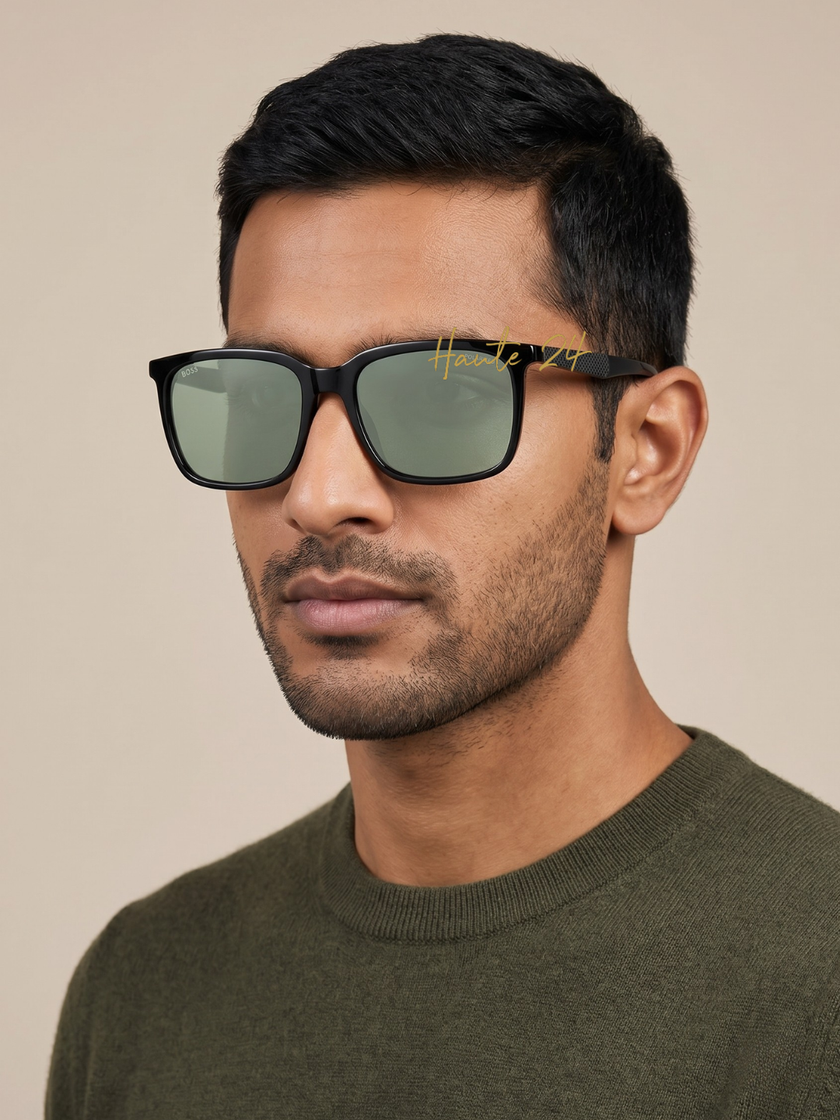 [At India] BOSS Polarized Green Square Men's Sunglasses