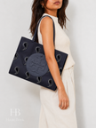 TORY BURCH Small Ella Printed Tote - Medium Navy Pajama Print