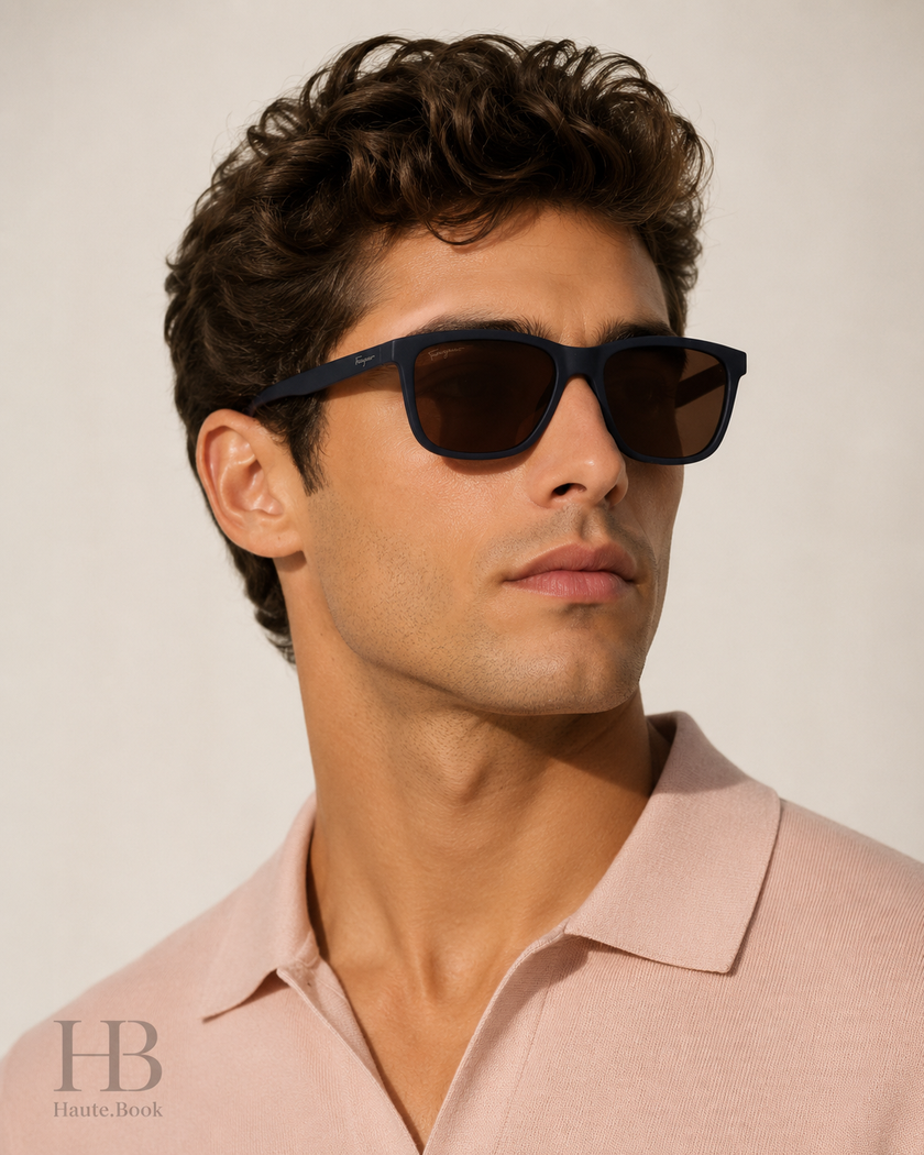 FERRAGAMO Salvatore Brown Rectangular Men's Sunglasses