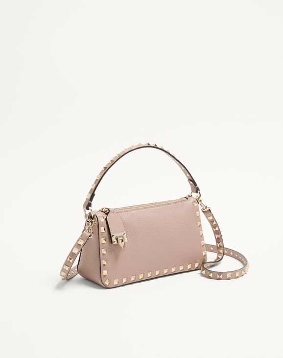 [AT India] VALENTINO Small Rockstud Grainy Calfskin Crossbody Bag - Poudre