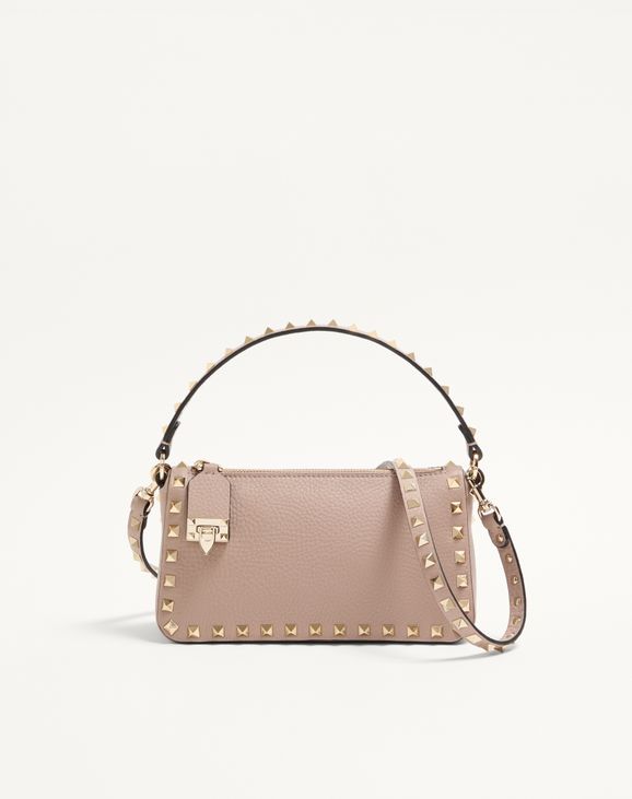 [AT India] VALENTINO Small Rockstud Grainy Calfskin Crossbody Bag - Poudre