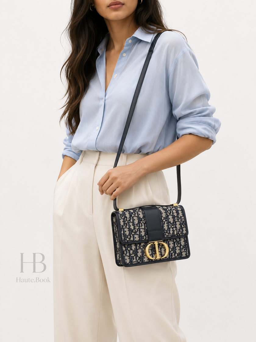 DIOR Small 30 Montaigne Bag Blue Dior Oblique Jacquard