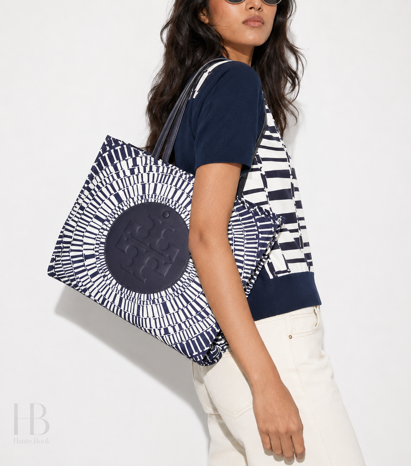 TORY BURCH Ella Printed Small Tote - Navy Circle