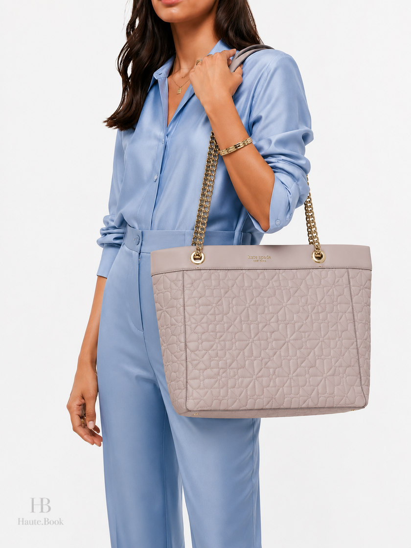 KATE SPADE Spade Flower Quilted Fabric XL Tote - Cozy Grey