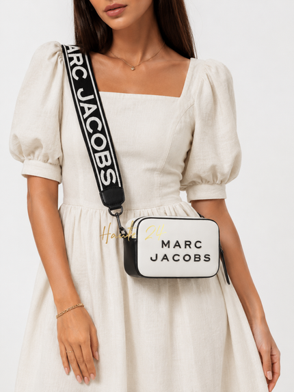 [At India] MARC JACOBS The Flash Black White Smooth Leather Embossed Camera Crossbody Bag