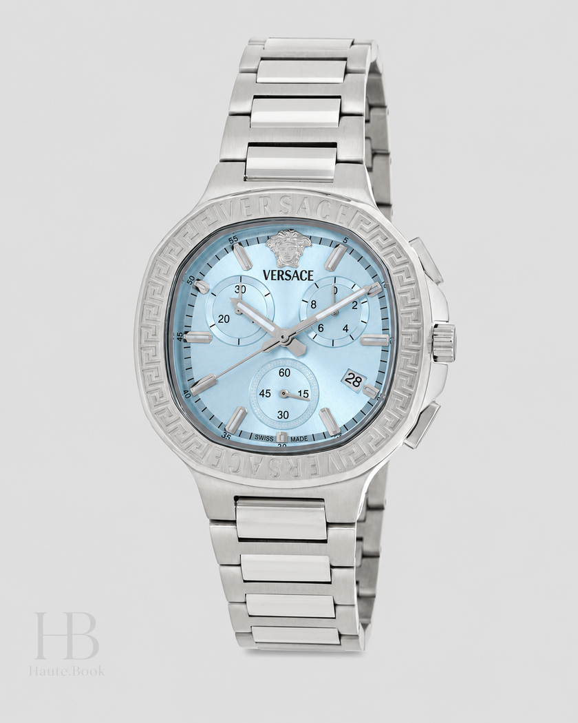 VERSACE V-Chrono Square Chronograph Quartz Turquoise Dial Watch