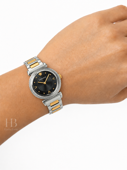 VERSACE V-Motif Vintage Logo Quartz Black Dial Ladies Watch