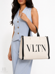 VALENTINO Garavani VLTN Lock Studded Tote Bag Ivory/Black