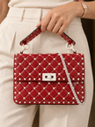 VALENTINO Cowhide Leather Shoulder Bag With Chain Strap Red