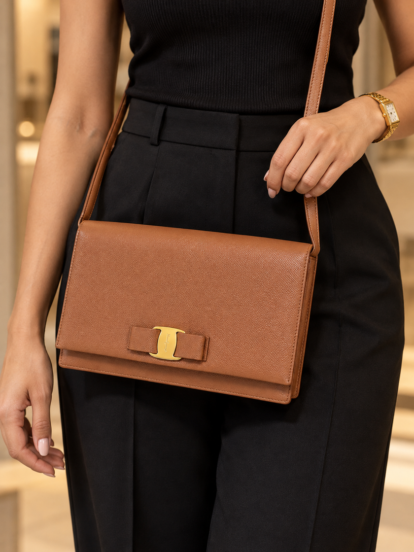 FERRAGAMO Vara Shoulder Bag Brown