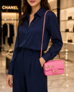 CHANEL Mini Rectangular Pearl Crush Quilted Pink Lambskin Aged Gold Hardware