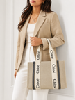 CHLOE Woody Medium Tote Bag Beige Black