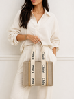 CHLOE Woody Medium Tote Bag Beige Yellow