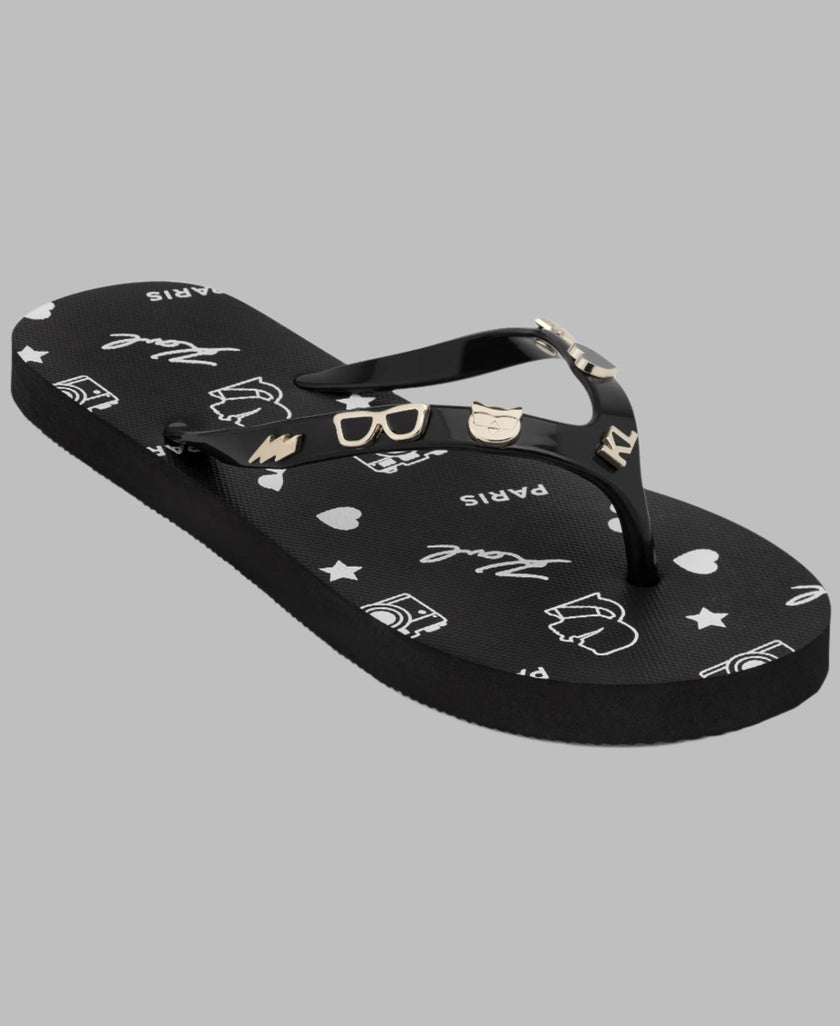 [At India] KARL LAGERFELD Zorica Patent PIN Flip Flop Sandal - Black